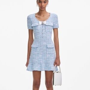 self-portrait Blue Check Knit Mini Dress - MSRP $555 NWT